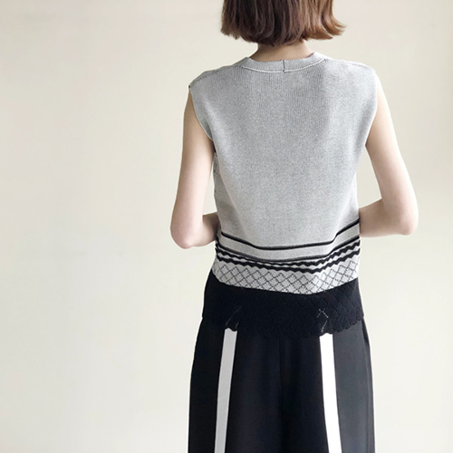 Mixed Knitted Fabric Sleeveless Tops